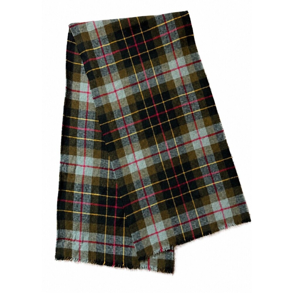 Vintage Bloomingdale’s Scotland 100% Wool Plaid Tartan Scarf Green Red Fringed